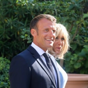 Brigitte Macron - Le président Emmanuel Macron accueille le président Vladimir Poutine au Fort de Brégançon avant un point presse commun le 19 août 2019. © Dominique Jacovides / Bestimage