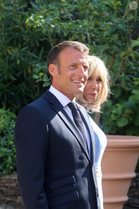Brigitte Macron - Le président Emmanuel Macron accueille le président Vladimir Poutine au Fort de Brégançon avant un point presse commun le 19 août 2019. © Dominique Jacovides / Bestimage
