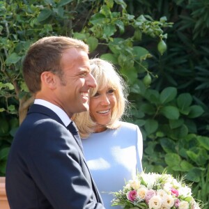 Brigitte Macron - Le président Emmanuel Macron accueille le président Vladimir Poutine au Fort de Brégançon avant un point presse commun le 19 août 2019. © Dominique Jacovides / Bestimage