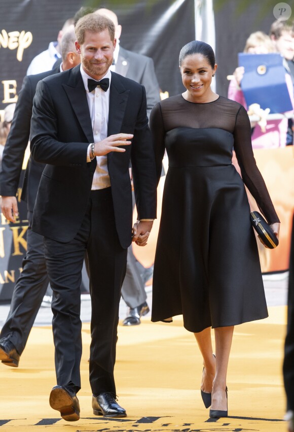 Le prince Harry, duc de Sussex, et Meghan Markle, duchesse de Sussex, à la première du film "Le Roi Lion" à Londres, le 14 juillet 2019.