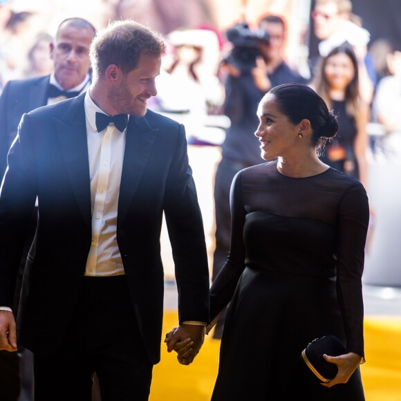 Le prince Harry, duc de Sussex, et Meghan Markle, duchesse de Sussex, à la première du film "Le Roi Lion" à Londres, le 14 juillet 2019.