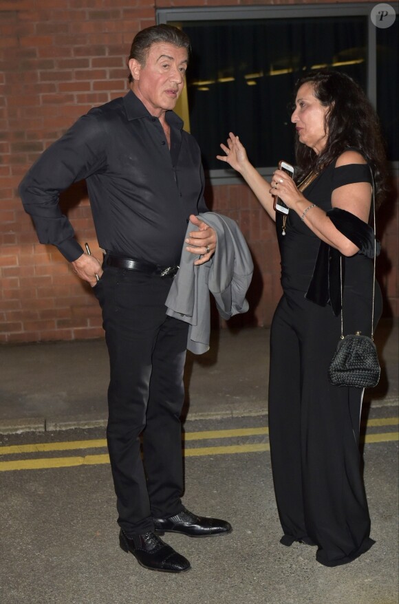 Exclusif - Sylvester Stallone participe à une séance de questions/réponses intitulée "Experience With Sylvester Stallone" au côté de Jenny Powell, au Manchester Convention Center. Manchester, le 6 septembre 2019.