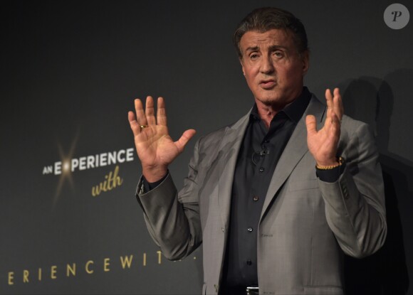 Exclusif - Sylvester Stallone participe à une séance de questions/réponses intitulée "Experience With Sylvester Stallone" au côté de Jenny Powell, au Manchester Convention Center. Manchester, le 6 septembre 2019.
