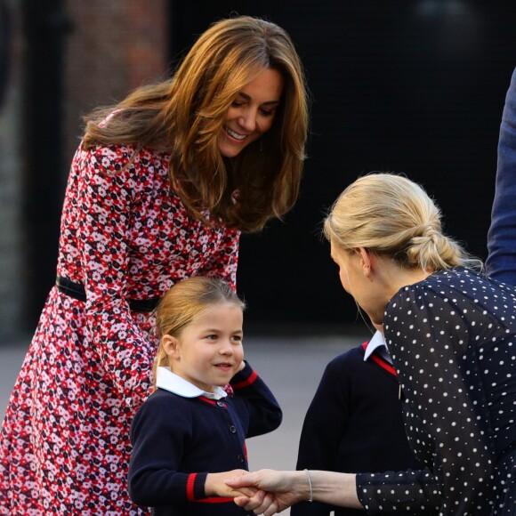 Le prince William, duc de Cambridge, et Catherine (Kate) Middleton, duchesse de Cambridge, accompagnent le prince George et la princesse Charlotte pour leur rentrée scolaire à l'école Thomas's Battersea à Londres, Royaume Uni, le 5 septembre 2019.