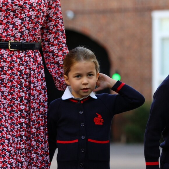 Le prince William, duc de Cambridge, et Catherine (Kate) Middleton, duchesse de Cambridge, accompagnent le prince George et la princesse Charlotte pour leur rentrée scolaire à l'école Thomas's Battersea à Londres, Royaume Uni, le 5 septembre 2019.