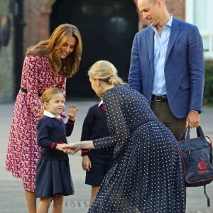 Le prince William, duc de Cambridge, et Catherine (Kate) Middleton, duchesse de Cambridge, accompagnent le prince George et la princesse Charlotte pour leur rentrée scolaire à l'école Thomas's Battersea à Londres, Royaume Uni, le 5 septembre 2019.