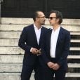Exclusif - Stéphane Bern et Lionel Bounoua au mariage de Bruno Julliard avec Paul Le Goff à la mairie du 10ème arrondissement de Paris le 8 juillet 2017.