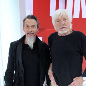 Exclusif - Florent Pagny et Hugues Aufray - Enregistrement de l'émission "Vivement Dimanche" au studio Gabriel le 9 septembre 2019. L'émission sera diffusée le 22/09/2019 sur France 2 . © Guillaume Gaffiot/Bestimage