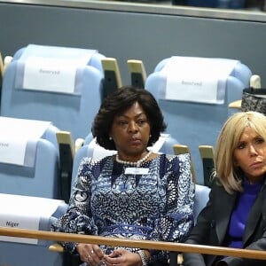 La première dame française Brigitte Macron assiste au discours de son mari le président de la République française, avec la première dame Sika Bella Kaboré, le premier jour de la 74ème assemblée générale de l'organisation des Nations-Unis (ONU) à New York City, New York, Etats-Unis, le 24 septembre 2019. © Morgan Dessalles/Bestimage