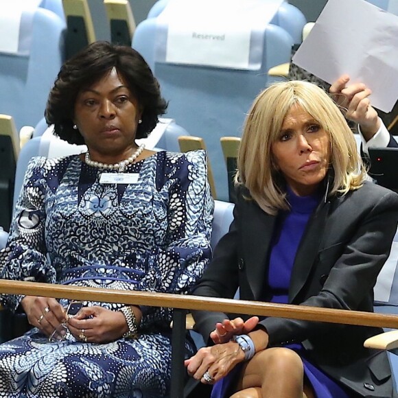 La première dame française Brigitte Macron assiste au discours de son mari le président de la République française, avec la première dame Sika Bella Kaboré, le premier jour de la 74ème assemblée générale de l'organisation des Nations-Unis (ONU) à New York City, New York, Etats-Unis, le 24 septembre 2019. © Morgan Dessalles/Bestimage