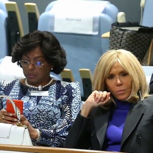 La première dame française Brigitte Macron assiste au discours de son mari le président de la République française, avec la première dame Sika Bella Kaboré, le premier jour de la 74ème assemblée générale de l'organisation des Nations-Unis (ONU) à New York City, New York, Etats-Unis, le 24 septembre 2019. © Morgan Dessalles/Bestimage