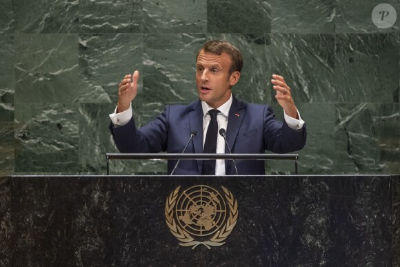 Le président de la République française Emmanuel Macron lors des discours le premier jour de la 74ème assemblée générale de l'organisation des Nations-Unis (ONU) à New York City, New York, Etats-Unis, le 24 septembre 2019.