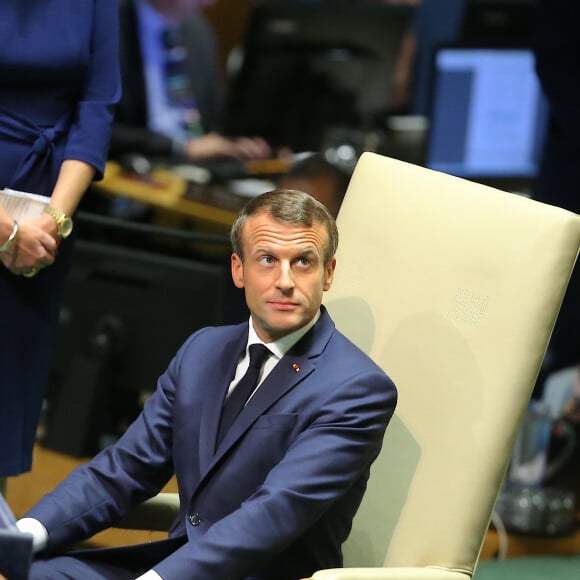 Le président de la République française Emmanuel Macron pendant son discours, le premier jour de la 74ème assemblée générale de l'organisation des Nations-Unis (ONU) à New York City, New York, Etats-Unis, le 24 septembre 2019. © Morgan Dessalles/Bestimage