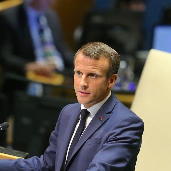 Le président de la République française Emmanuel Macron pendant son discours, le premier jour de la 74ème assemblée générale de l'organisation des Nations-Unis (ONU) à New York City, New York, Etats-Unis, le 24 septembre 2019. © Morgan Dessalles/Bestimage