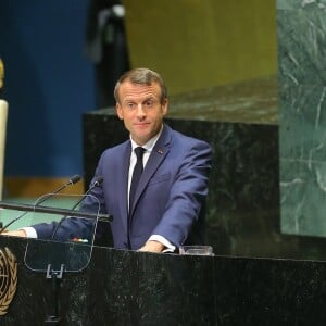 Le président de la République française Emmanuel Macron pendant son discours, le premier jour de la 74ème assemblée générale de l'organisation des Nations-Unis (ONU) à New York City, New York, Etats-Unis, le 24 septembre 2019. © Morgan Dessalles/Bestimage