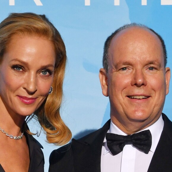 Uma Thurman et le prince Albert II de Monaco assistent au "Monte Carlo Gala for the Global Ocean" sur les terrasses de l'opéra de Monte-Carlo le 26 septembre 2019. © Bruno Bebert / Bestimage