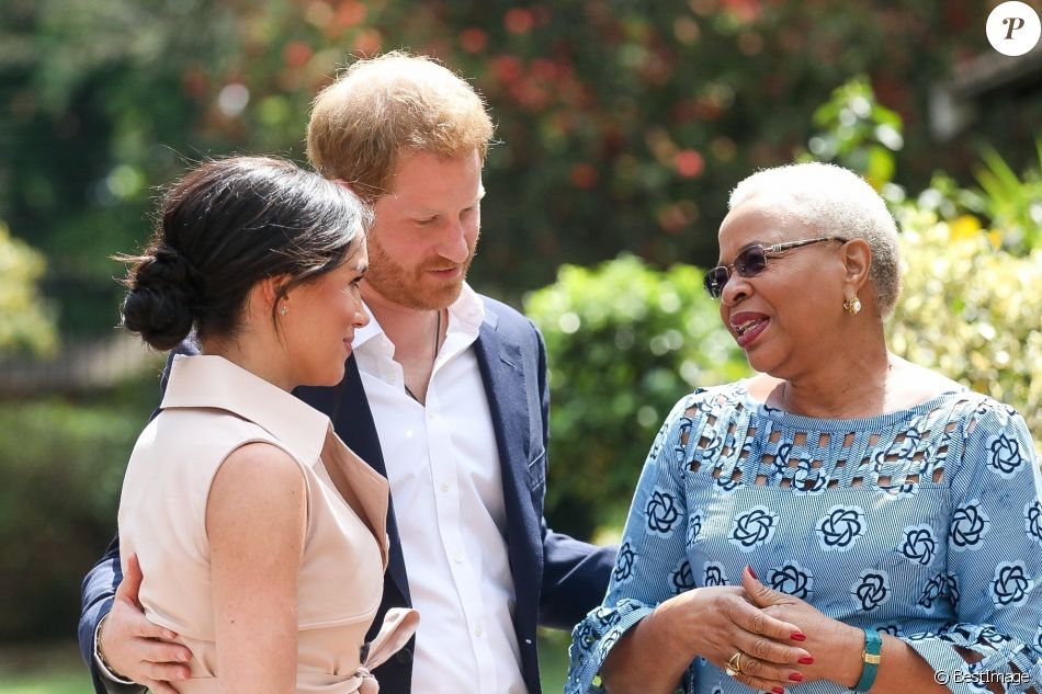 Meghan Markle, duchesse de Sussex, et le prince Harry, duc de Sussex, reçus par Graça Machel, veuve de N.Mandela, à Johannesburg. Le 2 octobre 2019