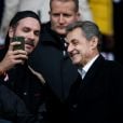 Nicolas Sarkozy dans les tribunes lors du match de Ligue 1 "PSG - Angers (4-0)" au Parc des Princes à Paris, le 5 octobre 2019. © Cyril Moreau/Bestimage