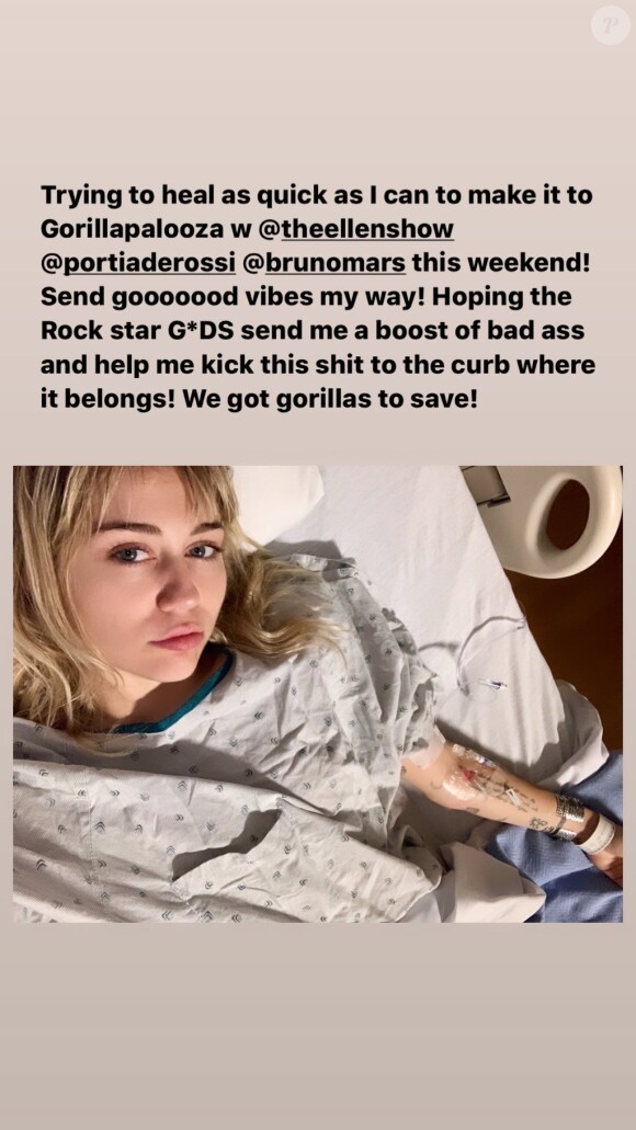 L'artiste Miley Cyrus hospitalisée pour une amygdalite- 8 octobre 2019.