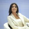 Kim Kardashian s'exprime devant la séance plénière du "Marché des idées" lors du Congrès mondial des technologies de l'information (WCIT 2019) à Erevan, en Arménie le 8 octobre 2019.