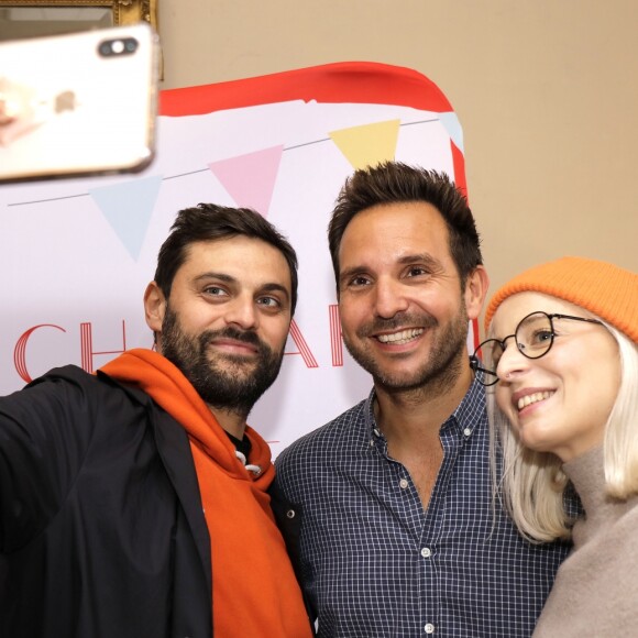 Christophe Michalak et le groupe Madame Monsieur , Emilie Satt et Jean-Karl Lucas - Sortie du livre de Christophe Michalak "La pâtisserie en famille" à Paris le 9 octobre 2019. © Cédric Perrin/Bestimage