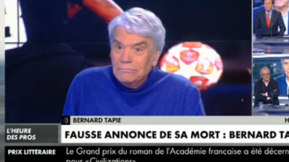 Bernard Tapie a réagi en direct dans L'Heure des pros sur C News, le 1er novembre 2019, à l'annonce à tort de sa mort la veille par le quotidien Le Monde.