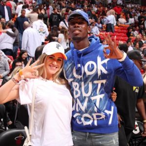 Paul et Maria Pogba ont assisté au match Heat de Miami VS Cavaliers de Cleveland à l'AmericanAirlines Arena de Miami le 20 novembre 2019.