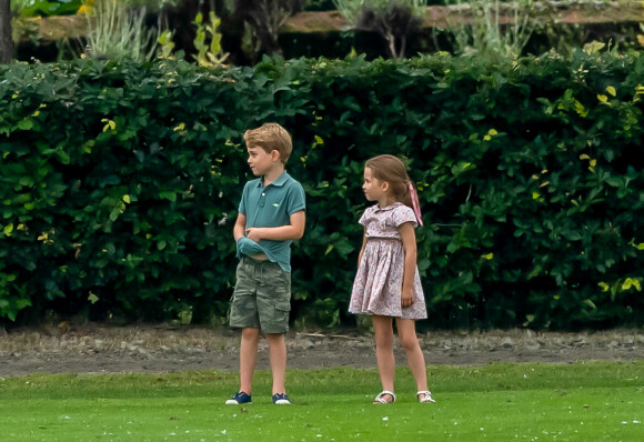Le prince George de Cambridge et sa soeur la princesse Charlotte de Cambridge lors d'un match de polo de bienfaisance King Power Royal Charity Polo Day à Wokinghan, comté de Berkshire, Royaume Uni, le 10 juillet 2019.