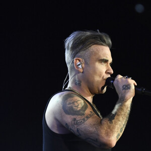 Robbie Williams en concert lors du festival "British Summer Time Hyde Park" à Londres, le 14 juillet 2019.