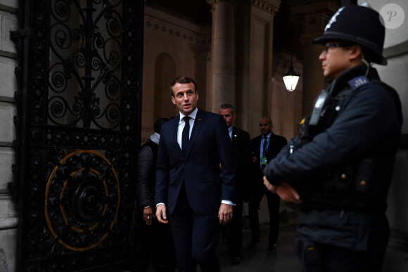 Le président Emmanuel Macron - Réunion de coordination au 10 Downing Street entre la chancelière d'Allemagne, le premier ministre du Royaume Uni, le président français et le président de la Turquie à Londres le 3 décembre 2019.