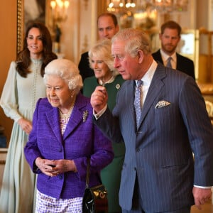 La reine Elisabeth II d'Angleterre et le prince Charles - La famille royale d'Angleterre lors de la réception pour les 50 ans de l'investiture du prince de Galles au palais Buckingham à Londres. Le 5 mars 2019