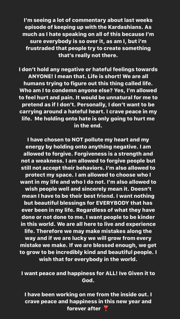Khloé Kardashian publie un message à l'intention de ceux qui l'ont blessée, le 5 décembre 2019.