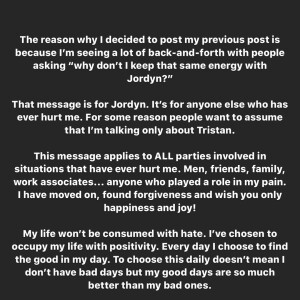 Khloé Kardashian publie un message à l'attention de Jordyn Woods, le jeudi 5 décembre 2019, sur Instagram.