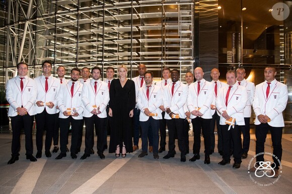 La princesse Charlene de Monaco à Dubaï pour féliciter l'équipe de rugby des Impi's qui participe au Tournoi International de Rugby Sevens. Le 6 décembre 2019. © Eric Mathon / Palais Princier