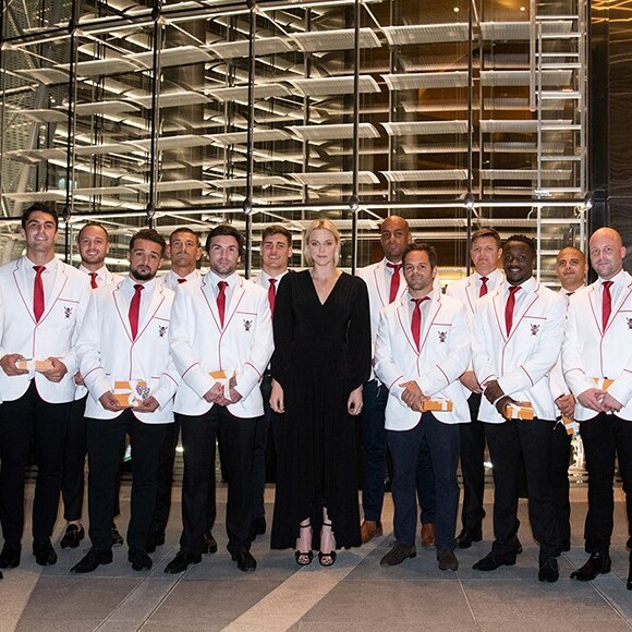 La princesse Charlene de Monaco à Dubaï pour féliciter l'équipe de rugby des Impi's qui participe au Tournoi International de Rugby Sevens. Le 6 décembre 2019. © Eric Mathon / Palais Princier