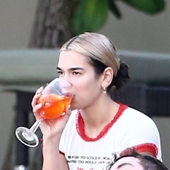La chanteuse Dua Lipa et son compagnon Anwar Hadid passent les fêtent de fin d'année au Bord d'une piscine à Miami le 30 décembre 2019.