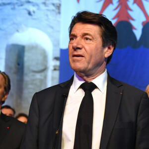 Renaud Muselier (Président de la Région Provence-Alpes-Côte d'Azur, Président de Régions de France), Christian Estrosi (Maire de Nice), et sa femme Laura Tenoudji Estrosi durant les voeux de la Ville de Nice, de la Métropole Nice Côte d'Azur, du CCAS de la Ville de Nice et de la Région Provence-Alpes-Côte d'Azur à Nice le 6 janvier 2020 dans l'ancienne église des Franciscains, joyau du patrimoine niçois, récemment réhabilitée. © Bruno Bebert/Bestimage