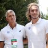 Stefanos Tsitsipas et son père Apostolos - Le joueur de tennis grec Stefanos Tsitsipas (n°7 mondial) s'entraîne pour la Coupe Davis à Athènes, le 10 septembre 2019.