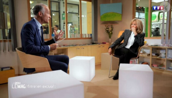 Brigitte Macron lors de son interview exclusive avec Gilles Bouleau réalisée le 15 janvier 2020 à l'hôpital Robert-Debré, à Paris, et diffusée sur TF1 le jeudi 16 janvier 2020.