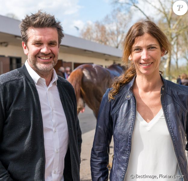 Hervé Mathoux et sa femme Maryline Olivie - Les Dimanches au Galop à l'Hippodrome d'Auteuil, Paris le 3 avril 2016. © Florian Leger / Share & Dare via Bestimage