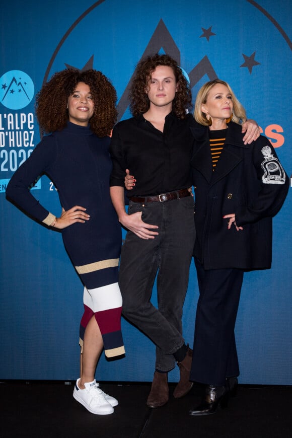 Alexandre Wetter, Pascale Arbillot, Stefi Celma au photocall du film de clôture "Miss" lors du 23ème festival international du film de comédie de l'Alpe d'Huez, le 18 janvier 2020. © Cyril Moreau/Bestimage