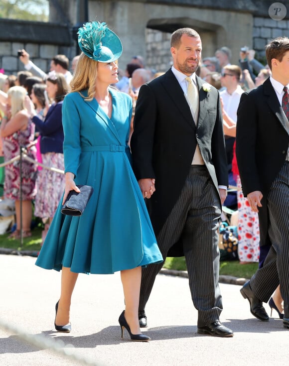 Peter Phillips et Autumn Phillips - Les invités arrivent à la chapelle St. George pour le mariage du prince Harry et de Meghan Markle au château de Windsor, Royaume Uni, le 19 mai 2018.