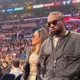 Kanye West et sa femme Kim Kardashian assistent au match de NBA de basketball opposant les Lakers de Los Angeles aux Cavaliers de Cleveland au Staples Center à Los Angeles, Californie, Etats-Unis, le 13 janvier 2020.