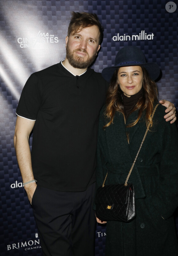 Nicolas Bary, Mélanie Bernier - Vernissage de l'exposition "Versus" de N. Bary à l'occasion de la rénovation du hall cinéma "Le Cinéma des Cinéastes" à Paris le 23 janvier 2020. © Marc Ausset-Lacroix/Bestimage