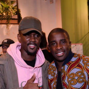 Black M et Rio Mavuba à l'inauguration du nouveau restaurant de fast food healthy de Kev Adams, le "Jak Healthy" au 24 rue de Rivoli dans le 4ème arrondissement à Paris, le 15 octobre 2019.