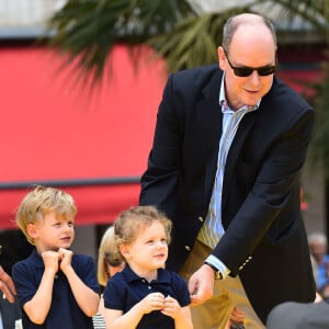 Le prince Albert II de Monaco et ses enfant le prince héréditaire Jacques et la princesse Gabriella lors de l'anniversaire des 20 ans de Bob l'Eponge, au 59eme Festival de Télévision de Monte-Carlo au Grimaldi Forum à Monaco le 16 juin 2019.