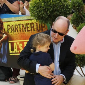 Le prince Albert II de Monaco et ses enfant le prince héréditaire Jacques et la princesse Gabriella lors de l'anniversaire des 20 ans de Bob l'Eponge, au 59eme Festival de Télévision de Monte-Carlo au Grimaldi Forum à Monaco le 16 juin 2019.