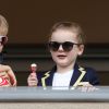 Le prince Jacques de Monaco et la princesse Gabriella de Monaco lors de la 9ème édition du Tournoi Sainte Dévote de Rugby au Stade Louis II à Monaco, le 11 mai 2019. © Jean-Charles Vinaj/Pool/Bestimage