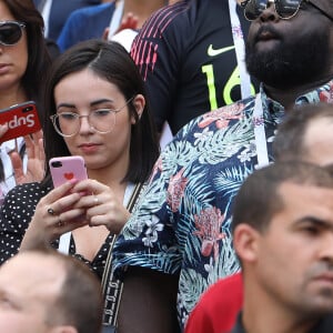 Agathe Auproux et Issa Doumbia - Célébrités dans les tribunes lors du match de coupe du monde opposant la France au Danemark au stade Loujniki à Moscou, Russia, le 26 juin 2018. Le match s'est terminé par un match nul 0-0. © Cyril Moreau/Bestimage