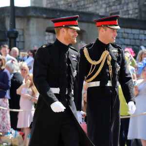 Les princes Harry et William arrivent à la chapelle St. George au château de Windsor - Mariage du prince Harry et de Meghan Markle au château de Windsor, Royaume Uni, le 19 mai 2018.